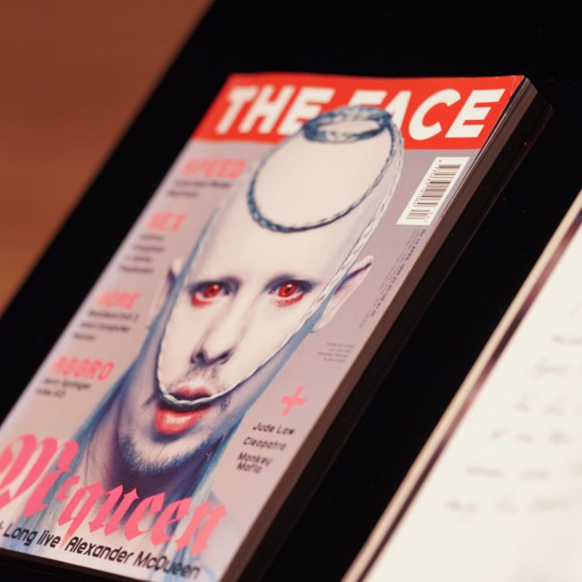 The Face Magazine, April 1998. Shot by Nick Knight. Part of a display of Lee McQueen editorials.